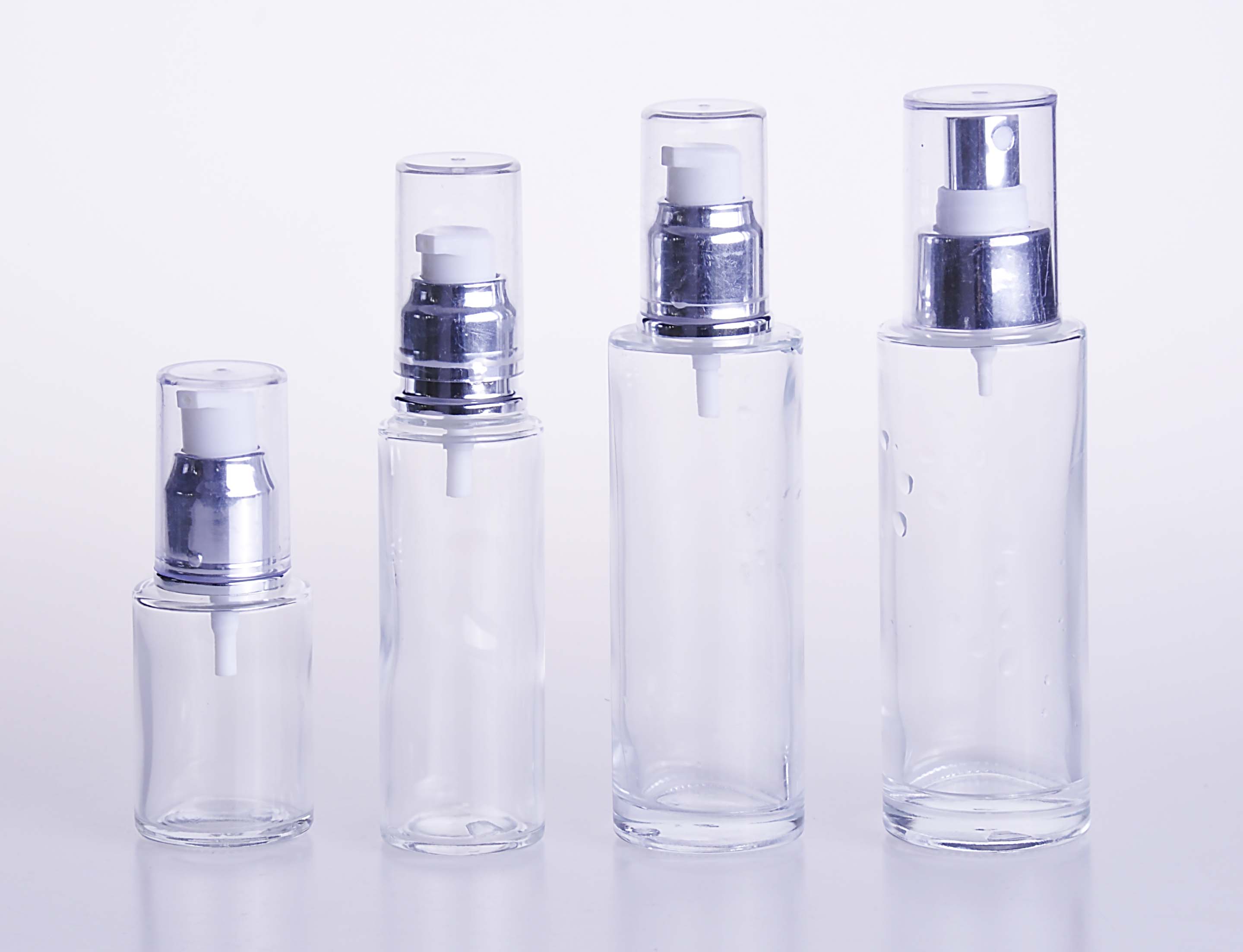 Clear Glass Lotion Bottle with Silver Caps
