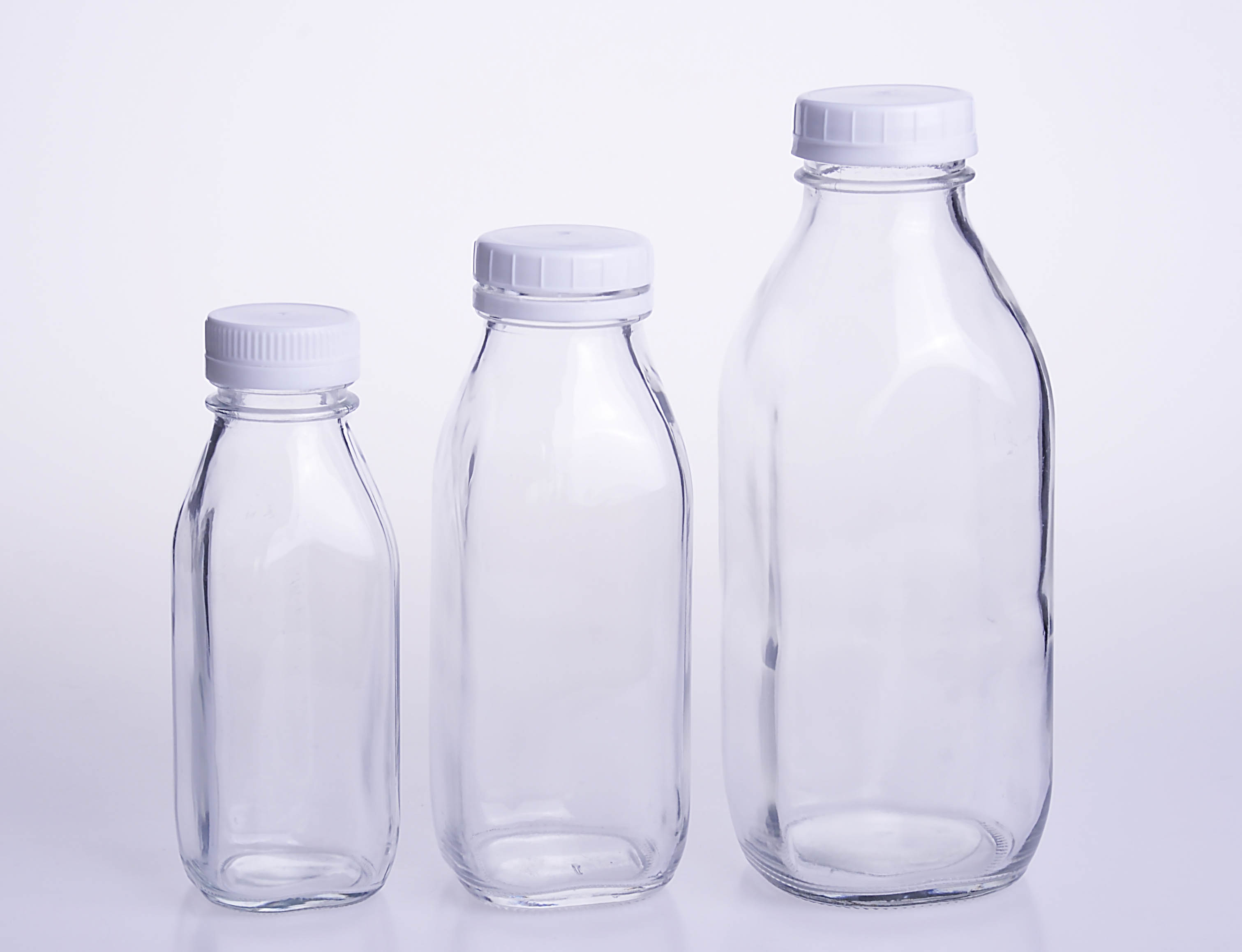 Square Glass Milk Bottle with Plastic Safety Cap