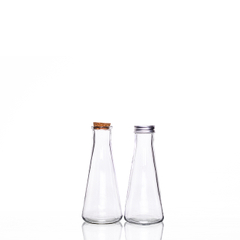 350ml Conical Glass Cold Drink Milk Bottle with Cork Aluminum Lid