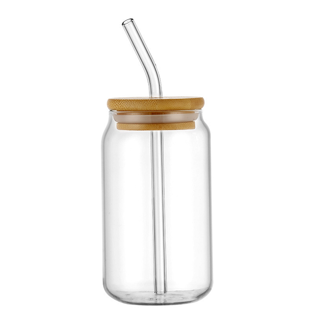 350ml 550ml High Borosilicate Glass Juice Cold Drink Cup with Bamboo Lid
