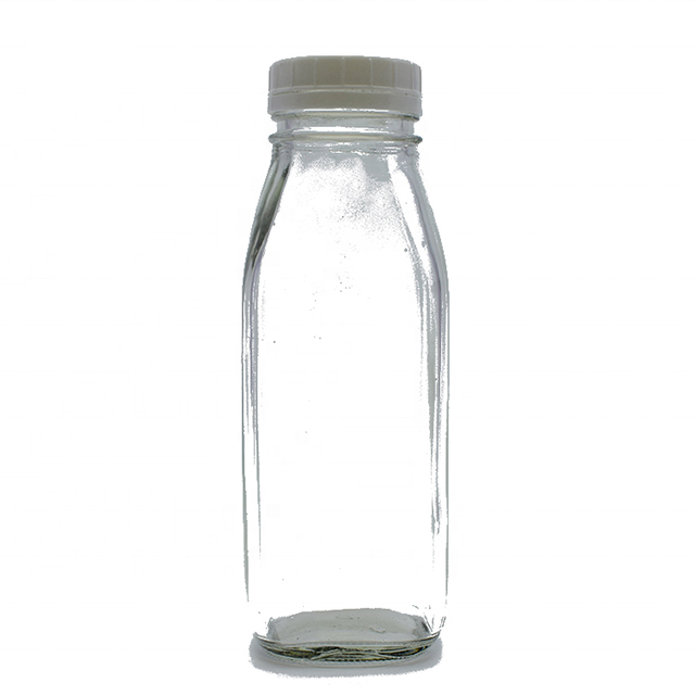 16oz Empty Clear Glass Milk Juice Drinking Bottles With Plastic Lid
