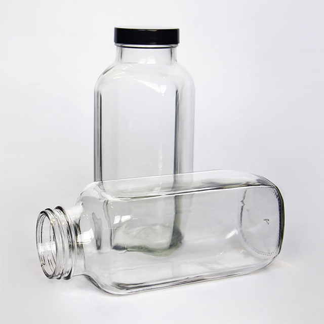 Square Glass Milk Juice Bottle With Plastic Lid