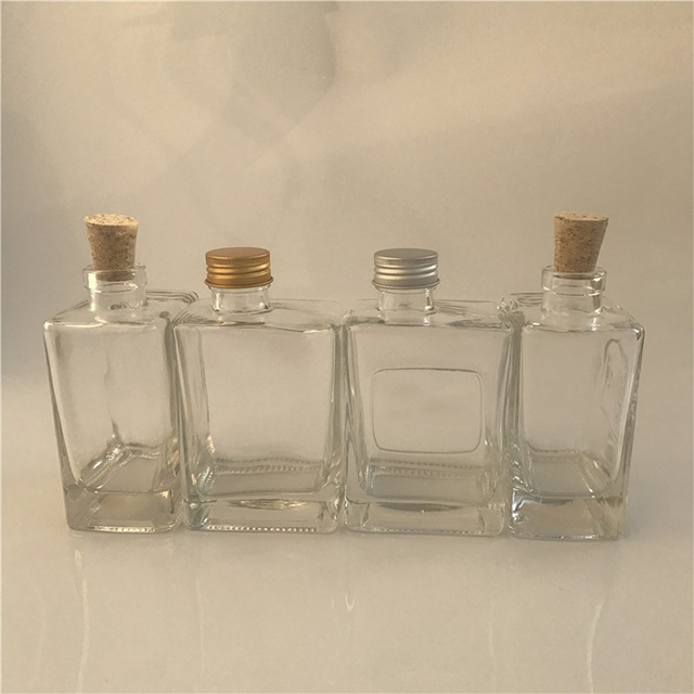 300ml Flat Square Glass Beverage Bottle with Cork